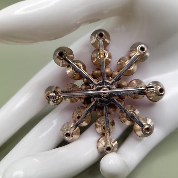 Vintage Red Pink Rhinestone Snowflake Brooch, 1950s, 2 1/8 Inch - Picture 5 of 11